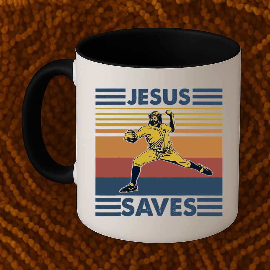 Retro Distressed Jesus Saves Baseball Mug