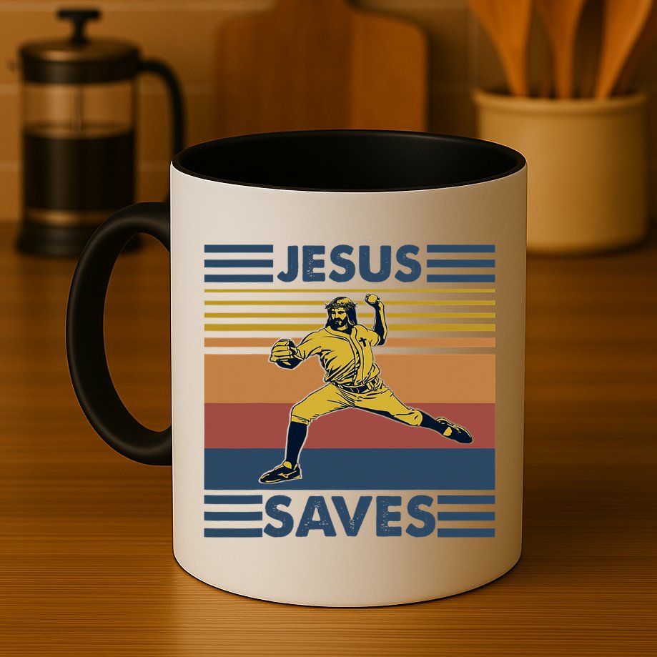 Retro Distressed Jesus Saves Baseball Mug