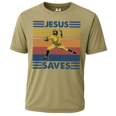 Retro Distressed Jesus Saves Baseball Cooling Performance Crew T-Shirt