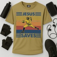 Retro Distressed Jesus Saves Baseball Cooling Performance Crew T-Shirt