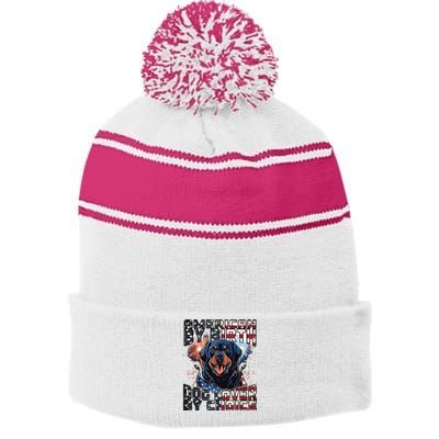 Rottweiler Dog Lover Patriotic 4th Of July Stripe Pom Pom Beanie