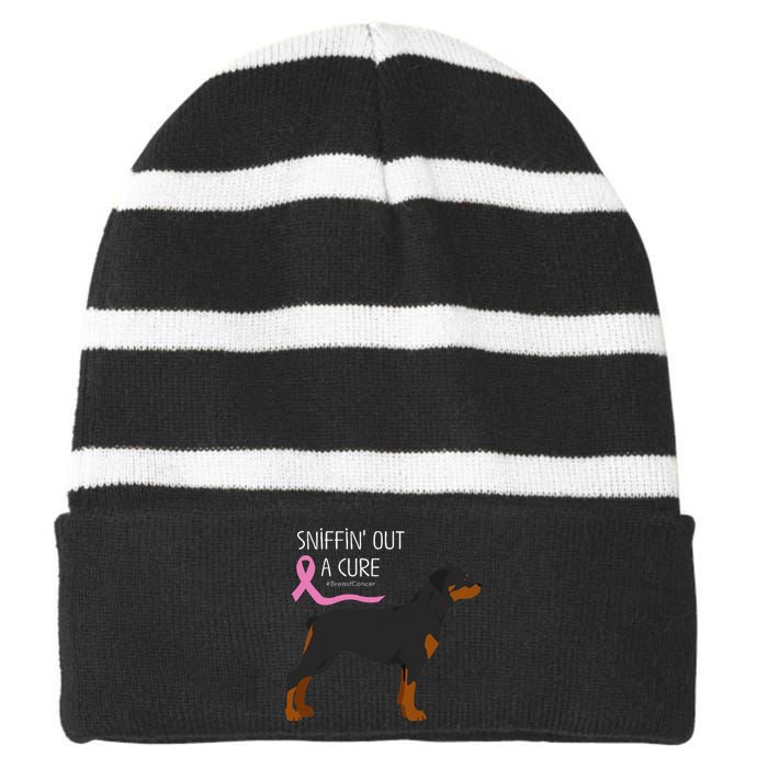 Rottweiler Dog Lover Breast Cancer Awareness Striped Beanie with Solid Band