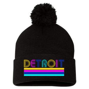 Retro Detroit Logo Pom Pom 12in Knit Beanie