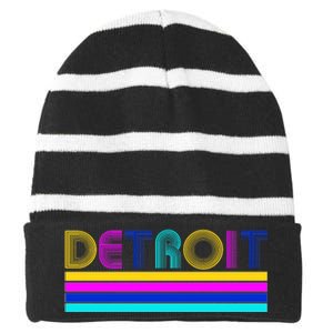 Retro Detroit Logo Striped Beanie with Solid Band