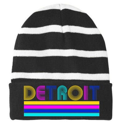 Retro Detroit Logo Striped Beanie with Solid Band