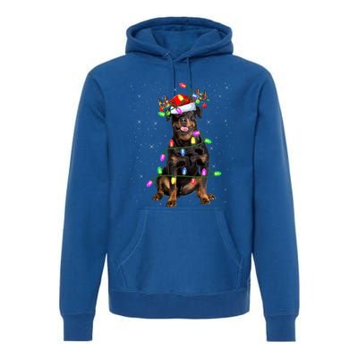 Rottweiler Dog Lover Xmas Lights Santa Rottweiler Christmas Gift Premium Hoodie