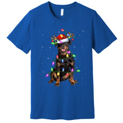 Rottweiler Dog Lover Xmas Lights Santa Rottweiler Christmas Gift Premium T-Shirt