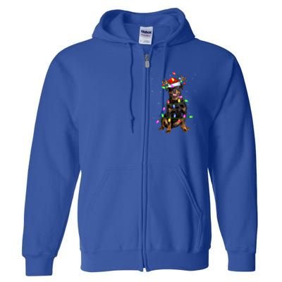 Rottweiler Dog Lover Xmas Lights Santa Rottweiler Christmas Gift Full Zip Hoodie