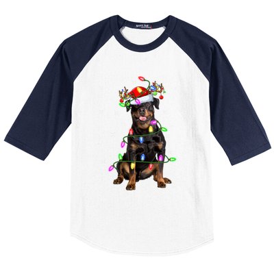 Rottweiler Dog Lover Xmas Lights Santa Rottweiler Christmas Gift Baseball Sleeve Shirt