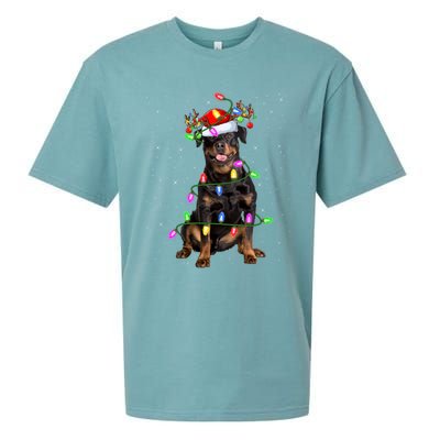 Rottweiler Dog Lover Xmas Lights Santa Rottweiler Christmas Gift Sueded Cloud Jersey T-Shirt