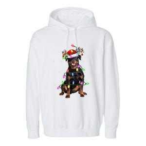 Rottweiler Dog Lover Xmas Lights Santa Rottweiler Christmas Gift Garment-Dyed Fleece Hoodie