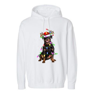 Rottweiler Dog Lover Xmas Lights Santa Rottweiler Christmas Gift Garment-Dyed Fleece Hoodie