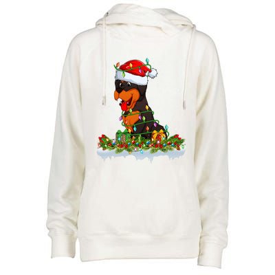 Rottweiler Dog Lover Xmas Lights Santa Rottweiler Christmas Cute Gift Womens Funnel Neck Pullover Hood