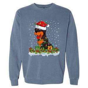 Rottweiler Dog Lover Xmas Lights Santa Rottweiler Christmas Cute Gift Garment-Dyed Sweatshirt