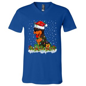 Rottweiler Dog Lover Xmas Lights Santa Rottweiler Christmas Cute Gift V-Neck T-Shirt