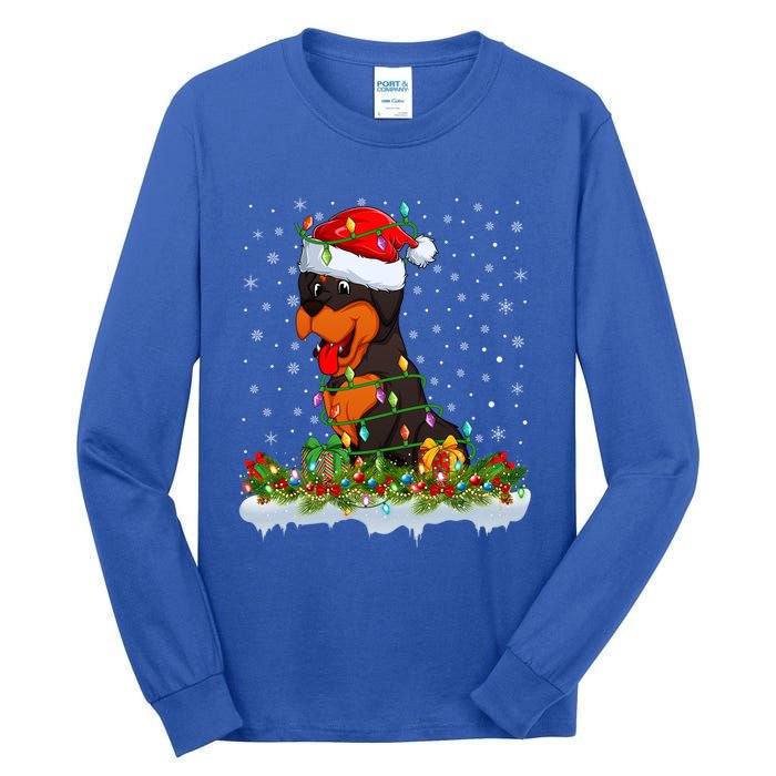 Rottweiler Dog Lover Xmas Lights Santa Rottweiler Christmas Cute Gift Tall Long Sleeve T-Shirt