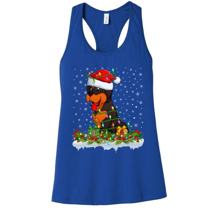 Rottweiler Dog Lover Xmas Lights Santa Rottweiler Christmas Cute Gift Women's Racerback Tank