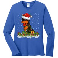 Rottweiler Dog Lover Xmas Lights Santa Rottweiler Christmas Cute Gift Ladies Long Sleeve Shirt