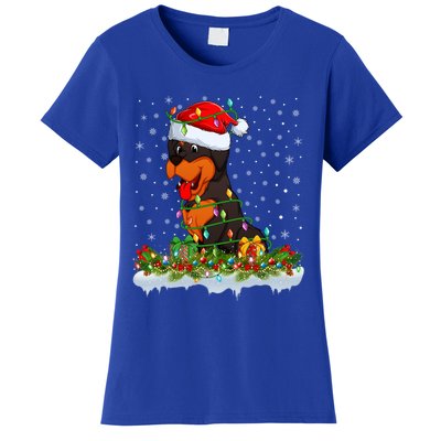 Rottweiler Dog Lover Xmas Lights Santa Rottweiler Christmas Cute Gift Women's T-Shirt