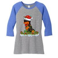 Rottweiler Dog Lover Xmas Lights Santa Rottweiler Christmas Cute Gift Women's Tri-Blend 3/4-Sleeve Raglan Shirt