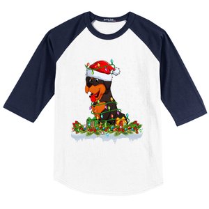 Rottweiler Dog Lover Xmas Lights Santa Rottweiler Christmas Cute Gift Baseball Sleeve Shirt