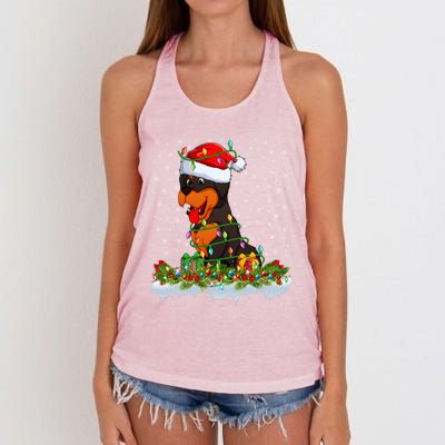 Rottweiler Dog Lover Xmas Lights Santa Rottweiler Christmas Cute Gift Women's Knotted Racerback Tank