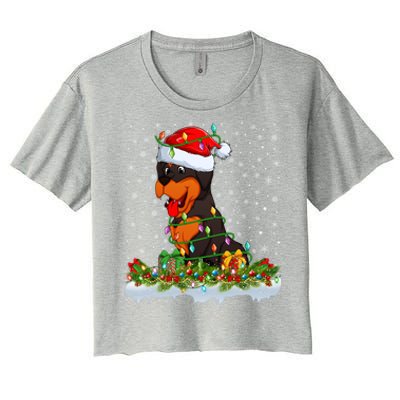 Rottweiler Dog Lover Xmas Lights Santa Rottweiler Christmas Cute Gift Women's Crop Top Tee