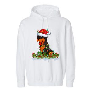 Rottweiler Dog Lover Xmas Lights Santa Rottweiler Christmas Cute Gift Garment-Dyed Fleece Hoodie