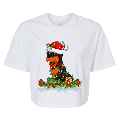 Rottweiler Dog Lover Xmas Lights Santa Rottweiler Christmas Cute Gift Bella+Canvas Jersey Crop Tee