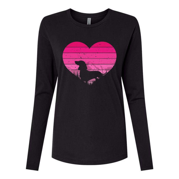 Retro Dachshund Lovers Vintage Heart Womens Cotton Relaxed Long Sleeve T-Shirt