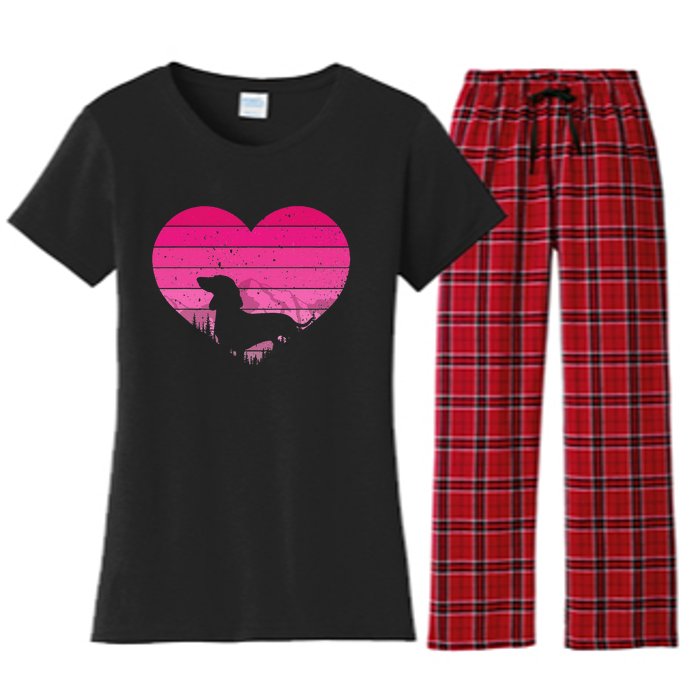 Retro Dachshund Lovers Vintage Heart Women's Flannel Pajama Set