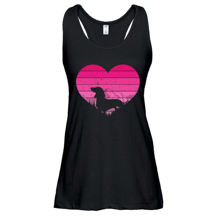 Retro Dachshund Lovers Vintage Heart Ladies Essential Flowy Tank