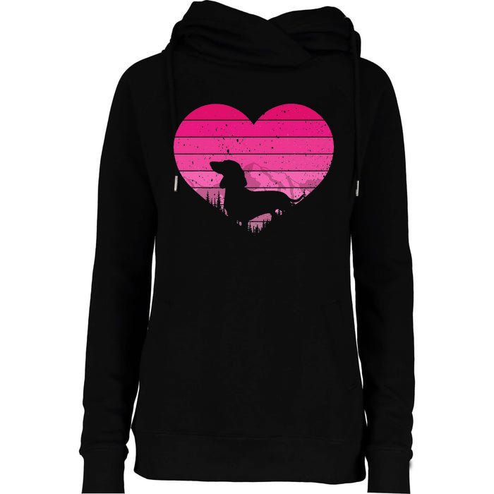 Retro Dachshund Lovers Vintage Heart Womens Funnel Neck Pullover Hood