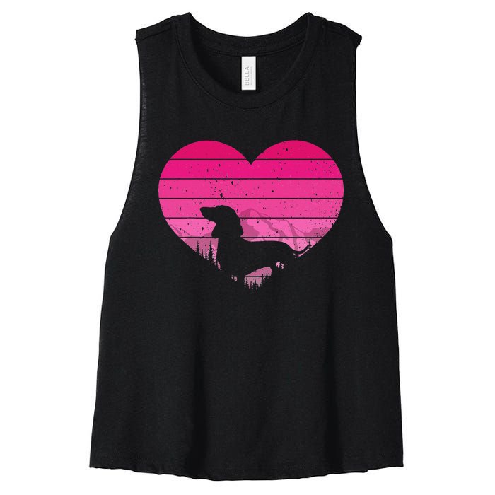 Retro Dachshund Lovers Vintage Heart Women's Racerback Cropped Tank