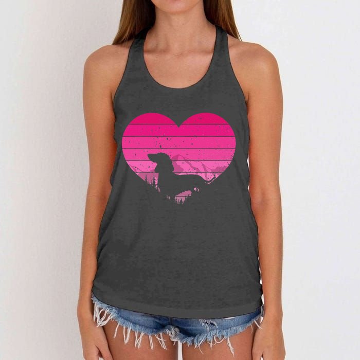 Retro Dachshund Lovers Vintage Heart Women's Knotted Racerback Tank