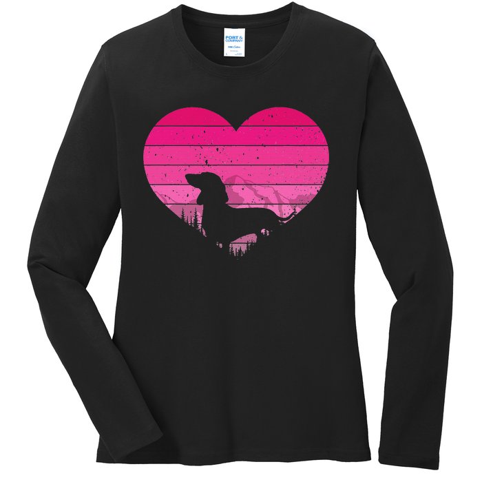 Retro Dachshund Lovers Vintage Heart Ladies Long Sleeve Shirt