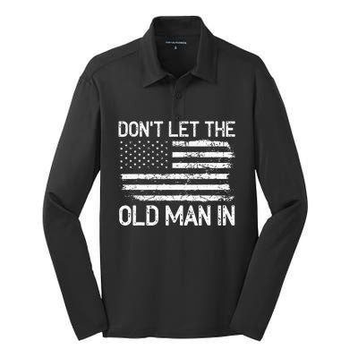 Retro Don't let the old man in vintage American Flag Silk Touch Performance Long Sleeve Polo