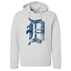 Retro Detroit Letter D Throwback Design Performance Fleece Hoodie