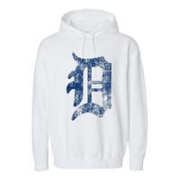 Retro Detroit Letter D Throwback Design Garment-Dyed Fleece Hoodie