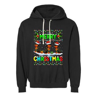 Rottweiler Dog Lighting Santa Hat Merry Christmas Rottweiler Garment-Dyed Fleece Hoodie