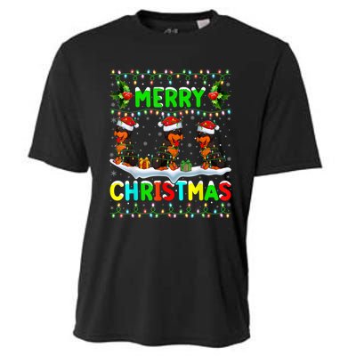 Rottweiler Dog Lighting Santa Hat Merry Christmas Rottweiler Cooling Performance Crew T-Shirt