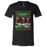 Rottweiler Dog Lighting Santa Hat Merry Christmas Rottweiler V-Neck T-Shirt