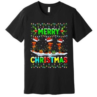 Rottweiler Dog Lighting Santa Hat Merry Christmas Rottweiler Premium T-Shirt