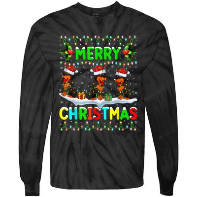 Rottweiler Dog Lighting Santa Hat Merry Christmas Rottweiler Tie-Dye Long Sleeve Shirt