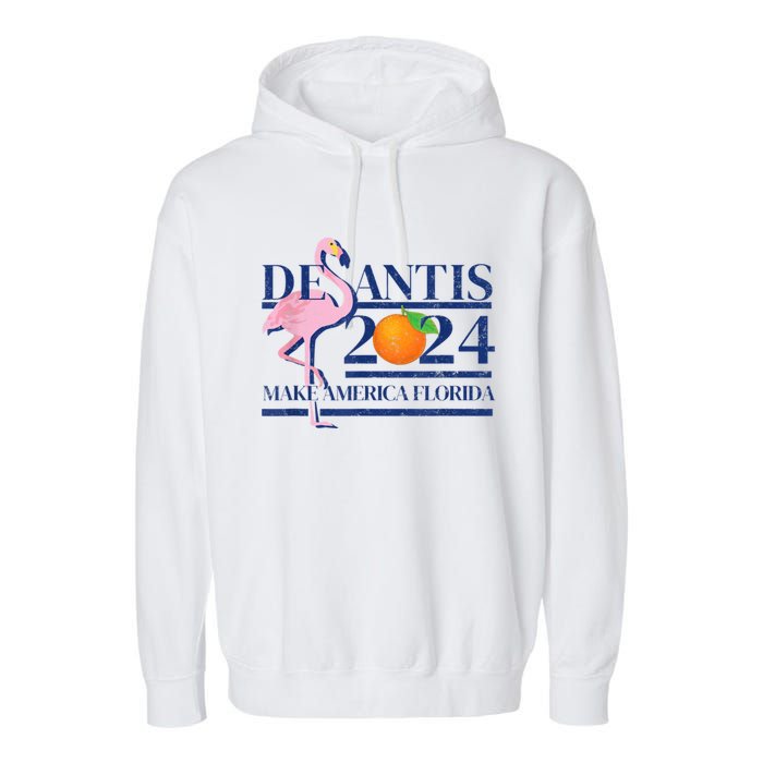 Ron Desantis Make America Florida Flamingo Election 2024 Garment-Dyed Fleece Hoodie