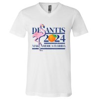 Ron Desantis Make America Florida Flamingo Election 2024 V-Neck T-Shirt