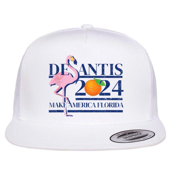 Ron Desantis Make America Florida Flamingo Election 2024 Flat Bill Trucker Hat