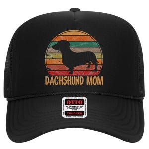 Retro Dachshund Mom Gift Doxie Dog Owner Mother Pet Mama High Crown Mesh Back Trucker Hat