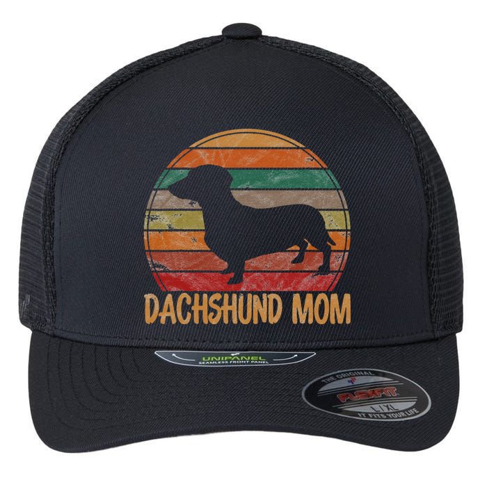 Retro Dachshund Mom Gift Doxie Dog Owner Mother Pet Mama Flexfit Unipanel Trucker Cap