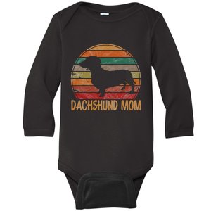 Retro Dachshund Mom Gift Doxie Dog Owner Mother Pet Mama Baby Long Sleeve Bodysuit